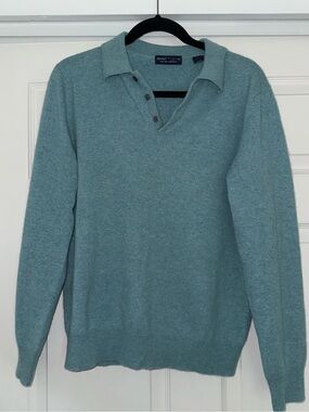 Grant Thomas Men’s Teal Polo Collar 100% Cashmere Sweater - S